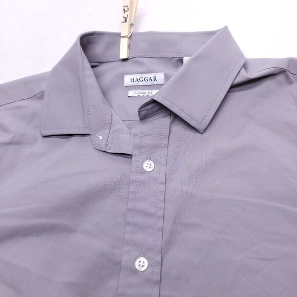Haggar Classic Fit Casual Button Up Long Sleeve Shirt Adult Mens Size 16.5 Gray - Picture 4 of 10